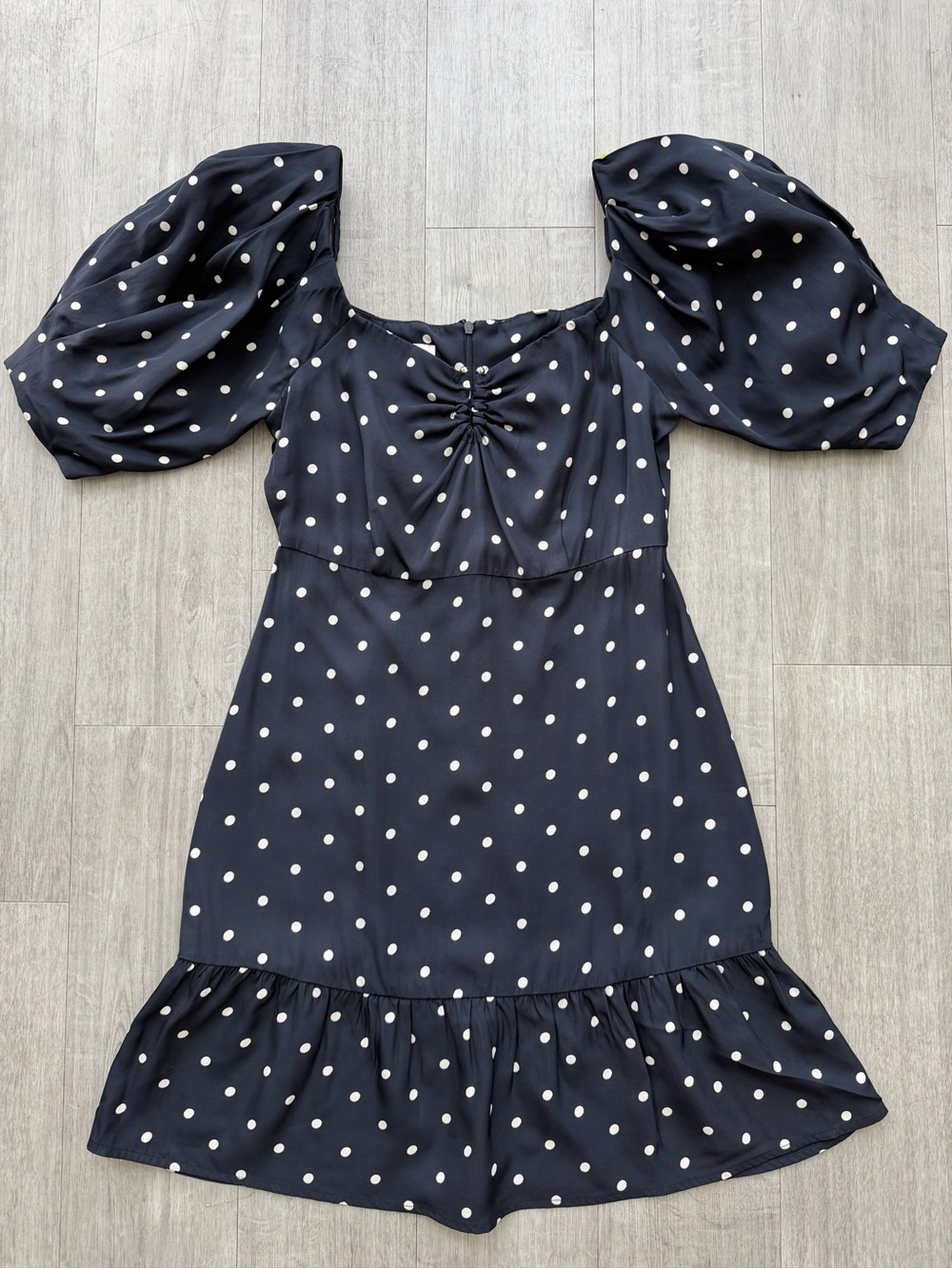 ROHE Margarita Dress White Navy Polka Dot Puff Sleeve Mini Size 36/ US 6 - Picture 10 of 16